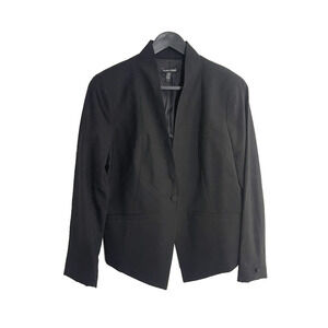 Eileen Fisher 4 Blazer Tuxedo Jacket Black One Button Soft Wool Silk Blend